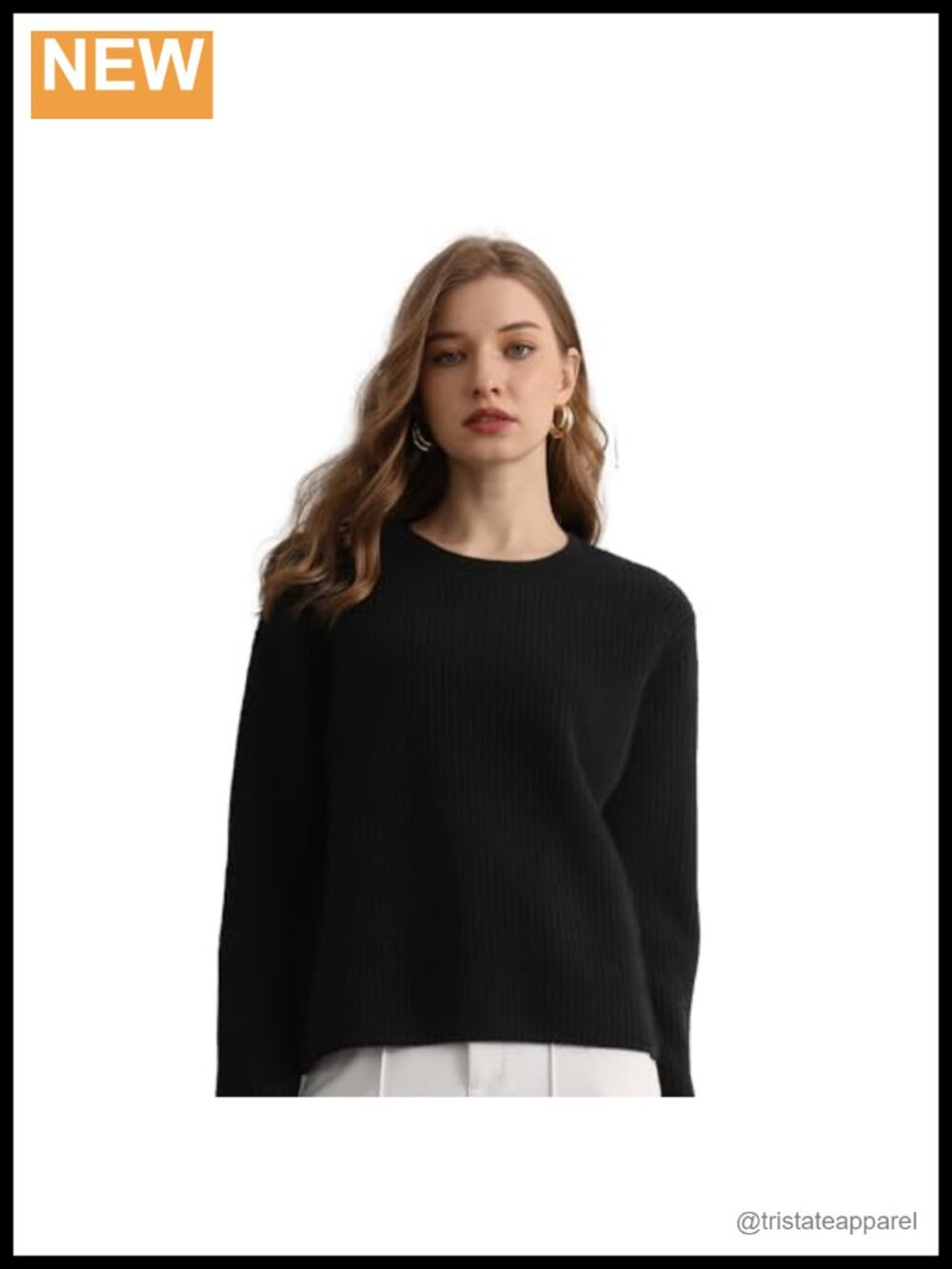 Ribbed Cashmere Crewneck Long Sleeve Pullover Sweater Minimalist